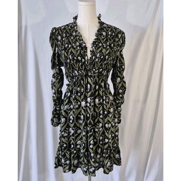 Sold! New W/Tag Anthropologie Black Floral Long Sleeve Ruffle Mini Dress Small - Picture 4 of 13